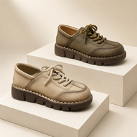 Chaussures basses décontractées pour femmes à lacets, semelle épaisse à crampons, bout rond, coutures apparentes, 2 couleurs disponibles