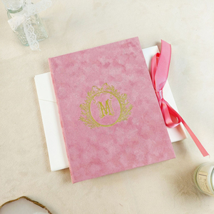 Customized pink velvet gold embossed <b>invitation</b> set for wedding trousseau acrylic wedding vows card - Product Image 2