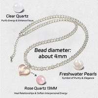 Collier Cœur en Quartz Clair Naturel et Quartz Rose, Pendentif Perles Vintage, Bijou Élégant et Délicat, Cadeau pour Elle