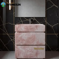 Comptoir de salle de bain en marbre rose veiné naturel StoneSun – Élégant meuble-lavabo pour appartements, villas, écoles et hôtels