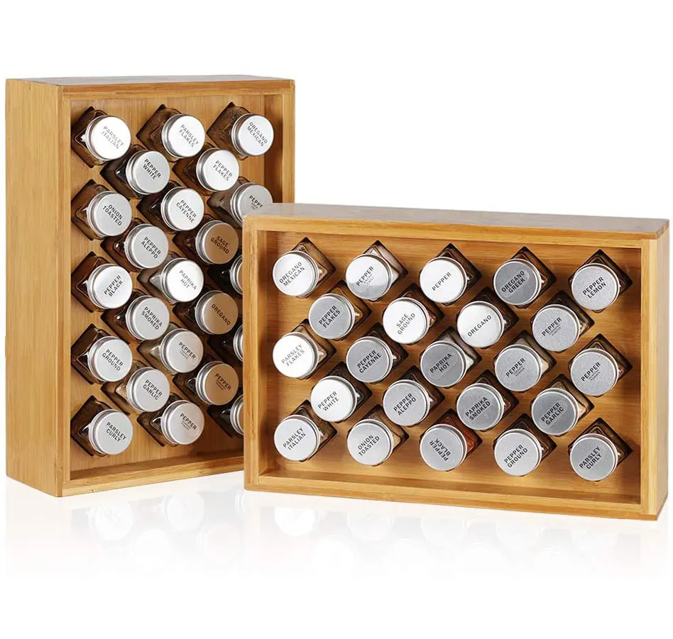 2021 Nieuwe Ontwerp Hot Verkoop Spice Rack Organizer, Bamboe Herb & Spice Plank Stand Houder Met 23 Glazen Potten