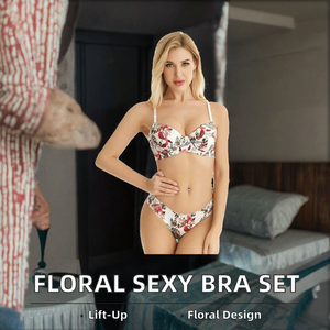 Ensemble soutien-gorge sexy à armatures et culotte imprimé floral personnalisé de haute qualité avec nœud décoratif, bretelles ajustables et design push-up pour femme - Product Image 2