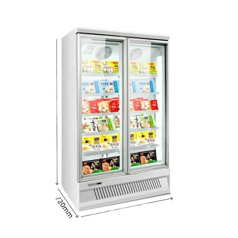 Congélateur vertical de supermarché à double porte avec réfrigérateur à porte en verre pour l'affichage des produits