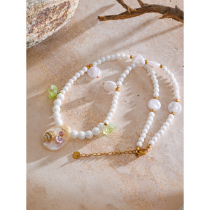 JINYOU Collar de Joyería para Mujer, Colgante de Concha de Perla de Barak Simulada, Flor Esmaltada, Verano, 592 - Product Image 3