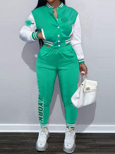 Uniformes deportivos personalizados de talla grande para <span class=keywords><strong>mujer</strong></span>, chándal de béisbol con botones y Chaqueta larga y pantalones, conjunto de dos piezas para <span class=keywords><strong>mujer</strong></span> con estampado - Product Image 4