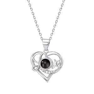 Collana con Ciondolo a Cuore con Proiezione 'Ti Amo' in 100 Lingue, Gioiello Trendy con Catena a Maglia per Regalo, Fidanzamento, Anniversario, Festa - Product Image 1
