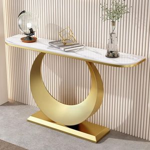 <span class=keywords><strong>Mesa</strong></span> de Decoración de Entrada con Base de <span class=keywords><strong>Media</strong></span> <span class=keywords><strong>Luna</strong></span> en Metal Dorado, Mueble Moderno para Sala de Estar, <span class=keywords><strong>Mesa</strong></span> de Esquina para Pasillo - Product Image 1