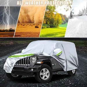 Housse de protection pour <span class=keywords><strong>Jeep</strong></span> <span class=keywords><strong>Wrangler</strong></span> 4 portes 2007-2025, argentée, toutes saisons, avec fermeture éclair sur la porte, bande coupe-vent pour neige, pluie, poussière, grêle - Product Image 3