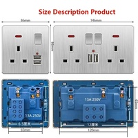 Toma de corriente doble universal de 5 orificios con puerto Usb toma de corriente de pared plateada 110-250V UK 13A toma de corriente para PC interruptor de luz de 1/2/3 vías
