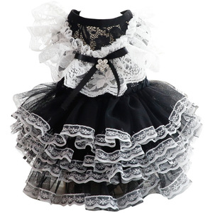 Robe noire en dentelle pour chien, avec volants, style princesse mignon, pour petits animaux de compagnie, vêtements de printemps et d'été, en Polyester - Product Image 5