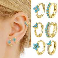 Anting Hoop Turquoise Berlapis Emas Asli 18K Grosir ZUOLA, Anting Huggies Bunga CZ Mungil, Perhiasan Tindik Tubuh Trendi