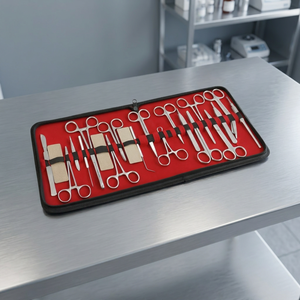 Ensemble d'instruments chirurgicaux vétérinaires réutilisables en acier inoxydable pour la chirurgie animale, étui rouge - Product Image 2