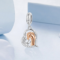 Pendentif en argent sterling 925 bicolore avec breloque fille et cheval pour femme, perle cœur, bijou pour amoureux des chevaux, cadeau familial DIY BSC1210
