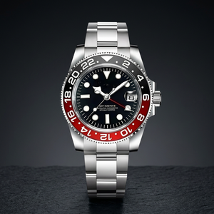 Montre de plongée GMT NH34 avec mouvement SEIKO MOD - Cadran analogique, résistance à l'eau 50 bars, bracelet en acier inoxydable, cadran en verre saphir - Product Image 3