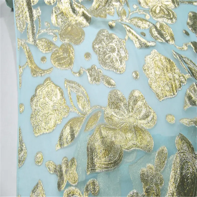 Sicherer Großhandel natürliche weiche Ahimsa Seide Metallic Stoff Georgette Digitaldruck Gold Blumen für Hochzeits schleier Abendkleid
