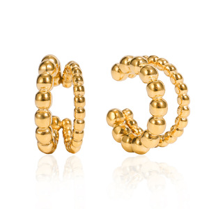<b>Cuff</b> <b>Earrings</b> Gold Plated Bead Design Stainless Steel Women's Jewelry Fashion Accessory - Product Image 5