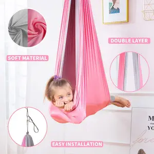 Hamac double thérapie en nylon pour enfant réversible rose gris pour l'autisme TDAH Aspergers Camping Randonnée avec matériel inclus - Product Image 4