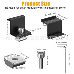 Kit de fixation pour panneaux solaires, épaisseur 30 mm, aluminium anodisé pour modules solaires - Product Image 1