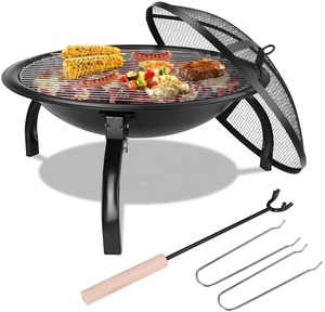 Garden Portable Round Steel <b>Fire</b> Bowl <b>Fire</b> <b>Pit</b> <b>with</b> Foldable Legs Smokeless Grill for Outdoor <b>BBQ</b> and Heating - Product Image 1