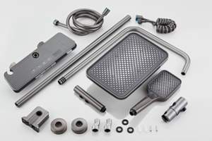 Mélangeur intelligent à affichage numérique <span class=keywords><strong>de</strong></span> la température avec lumière d'ambiance à LED Ensemble <span class=keywords><strong>de</strong></span> douche à sortie d'eau à 4 voies Clé <span class=keywords><strong>de</strong></span> bouton <span class=keywords><strong>de</strong></span> piano en métal gris - Product Image 2