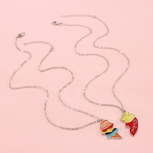 2 uds. Collar de hamburguesa de Metal a la moda para patatas fritas, collar con colgante de corazón de amor separado colorido para pareja, joyería para buenos amigos - Product Image 3