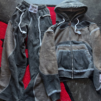 Ensemble de survêtement unisexe vintage délavé à l'acide avec sweat à capuche zippé et pantalon de jogging, 100 % coton, sportif, écologique, respirant, épais, style streetwear