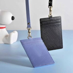 Porte-cartes de visite magnétique en cuir PU Saffiano pour bureau, avec cordon simple imprimé initiales - Product Image 1