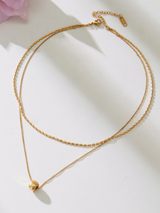 Dual Layer Rice Bead Chain Textured Round Ball Pendant <b>Stacked</b> <b>Necklace</b> - Product Image 3