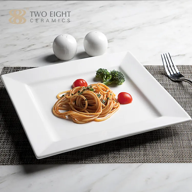 En iyi fiyat kare tabaklar kare beyaz seramik yemek tabakları yemek makarna spagetti porselen yemek takımı restoran