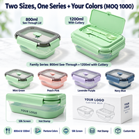 Boîte à lunch pliable en silicone avec couvercle transparent, pliable à plat, sans BPA, approuvée par la FDA, anti-fuite, compatible micro-ondes, récipient alimentaire
