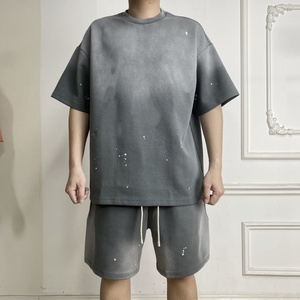 T-shirt e pantaloncini larghi <span class=keywords><strong>da</strong></span> uomo con logo personalizzato, pesanti, effetto sbiadito dal sole, oversize, stampa vintage, lavaggio effetto invecchiato - Product Image 4