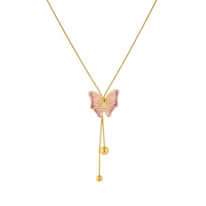 Butterfly Gold Plated Necklace Gradient Purple Pink Tassel Clavicle Chain Daily Wear Gift Jewelry N3993 - Product Image 5