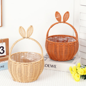 <span class=keywords><strong>Cesta</strong></span> de Mimbre con Orejas de Conejo, <span class=keywords><strong>Cesta</strong></span> de Regalo Tejida con Forro de Plástico para Decoración de Pascua - Product Image 2