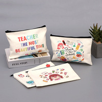Kit de sacs à crayons cosmétiques en toile personnalisée Sacs pour étudiant et professeur Capacité de rangement Trousse de toilette de voyage pour maquillage avec fermeture éclair