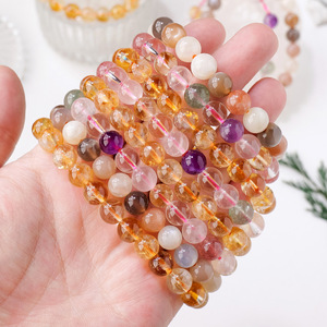 Venta al por mayor pulsera de cuentas de piedra de cristal natural de 8mm para hombres y mujeres elástico amatista citrino patrón de mariposa para aniversarios - Product Image 1