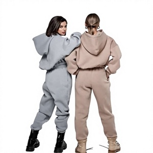 Conjunto Deportivo de Dos Piezas para Mujer, Sudadera con Capucha Extra Grande de Invierno, Pantalones de Chándal de Algodón, Conjunto Deportivo de Talla Grande para Mujer - Product Image 1