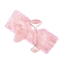 Lot de masques pour les yeux en quartz rose 100 % naturel avec rouleau de jade et Gua Sha pour le soin du visage et du cou 3-en-1, personnalisable avec logo