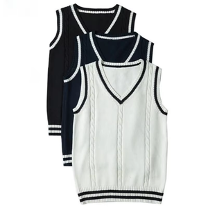 سترة صوف نسائية مخصصة برقبة على شكل V بالجملة بسعر المصنع، سترة محبوكة ناعمة لملابس الجامعات والكليات والمدارس - Product Image 2