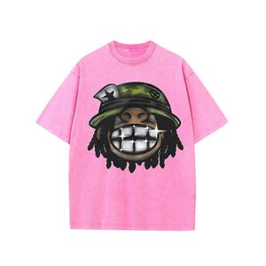 Men <b>Vintage</b> Acid Wash Print 100% Cotton High Street Hip Hop <b>Tshirt</b> Oversized Short Sleeve Big Head Pattern Knitted Digital - Product Image 4