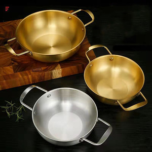 Panci Makanan Laut Stainless Steel Emas Tebal Panci Kecil Tunggal untuk Rumah Tangga Panci Mie Korea Panci Makanan Laut dengan Dua Pegangan Alat Memasak - Product Image 1