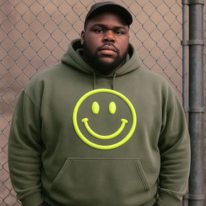 Sweat à capuche personnalisé néon surdimensionné pour hommes pour Smiley pour impression bouffante lavé en détresse Look grande taille grande taille Streetwear - Product Image 2