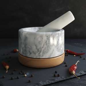 <span class=keywords><strong>Mortier</strong></span> et pilon en marbre gris 100% naturel pour l'écrasement de l'ail et des piments, écologique pour la cuisine et la maison - Product Image 1