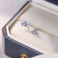 Romantische S925 Silber Blaue Emaille Zirkon Blumen Durchzieher-Ohrringe 925 Sterling Silber Lange Ketten-Ohrringe