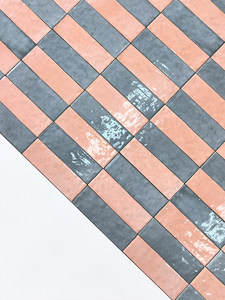 <span class=keywords><strong>Piastrelle</strong></span> a striscia lunga bicolore blu polvere e <span class=keywords><strong>rosa</strong></span>, fatte a mano, per pareti decorative di bagni o docce - Stile Internet Celebrity - Product Image 2