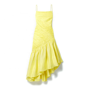Abito lungo da donna elegante estivo con spacco aperto sul retro regolabile Slim giallo increspato asimmetrico da donna in <span class=keywords><strong>misto</strong></span> <span class=keywords><strong>lino</strong></span> - Product Image 2