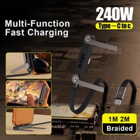 Cable USB C de 240W 5A con Trenzado de Nailon, Cable de Carga Rápida PD con Soporte para Teléfono