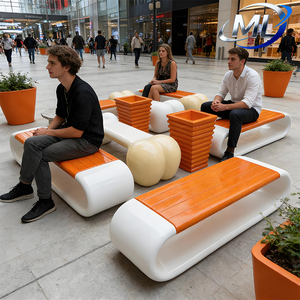 Ensemble moderne de banc et de jardinière en fibre de verre pour extérieur avec pot de fleurs coloré pour centre commercial et parc - Product Image 1