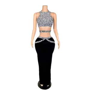 Nouvelle Collection 2026 – Ensemble Jupe et Haut Deux Pièces Scintillant à Strass pour Femme, <span class=keywords><strong>Robe</strong></span> Bandage à Taille Creuse pour Spectacle - Product Image 5