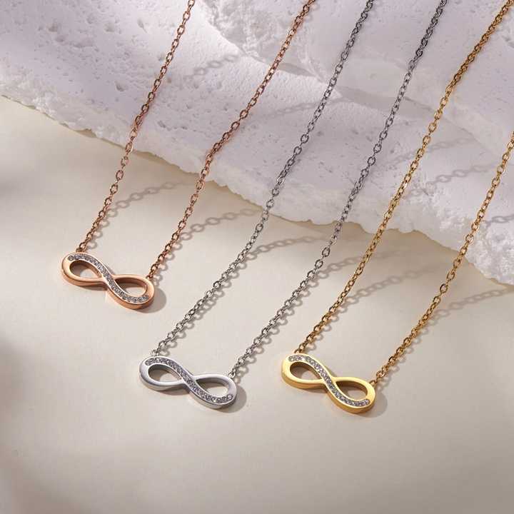 fashion Simple Figure Eight Delicate Diamond Pendant Necklace