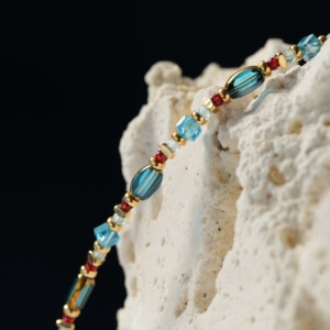 Collana in Lega di Vetro TANGPEI, Catena Placcata Argento e Oro, Regalo di Tendenza, Nappe Blu <span class=keywords><strong>Mare</strong></span> e Rosso Sanguigno, Perline Blu - Product Image 5